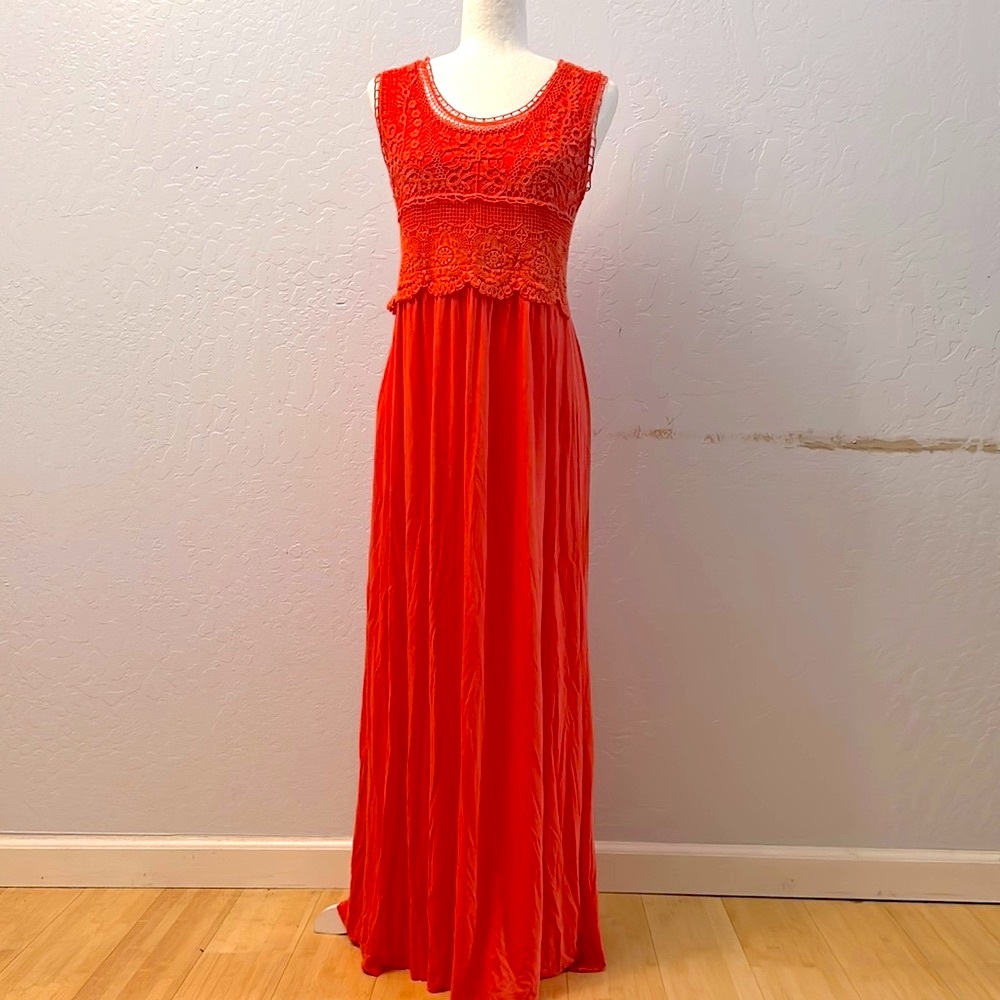 a.n.a Orange Embroidered Maxi Dress